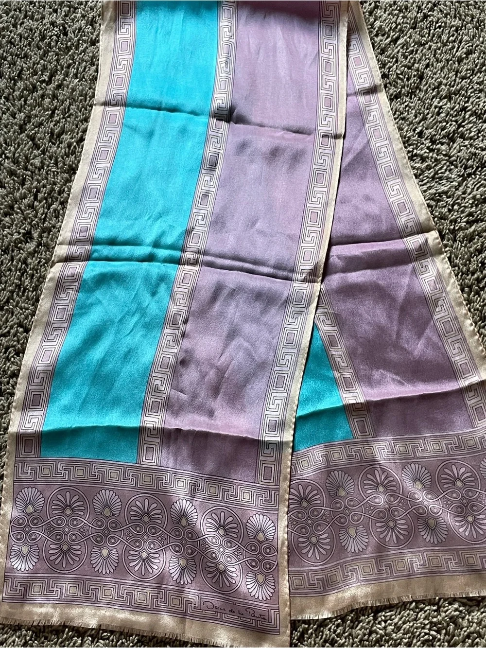 Vintage Oscar De la Renta 100% Silk Scarf Made in Japan Greek key Border READ
